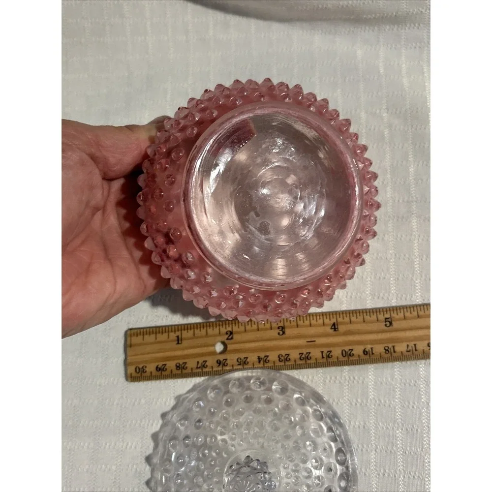 Vintage Fenton Opalescent Cranberry Hobnail Vanity Dresser Powder Box